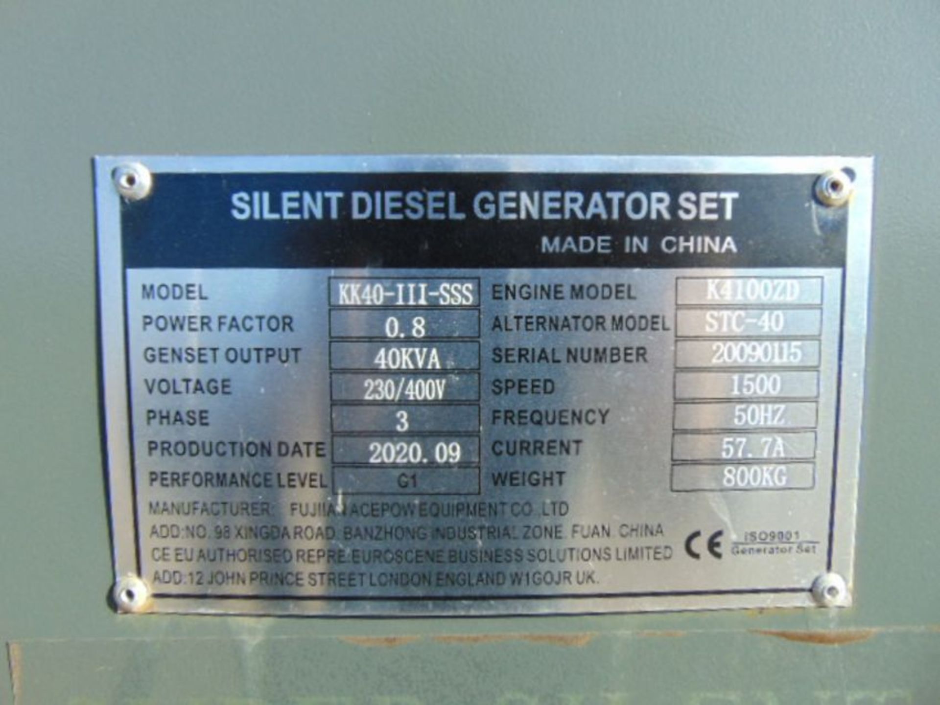 2020 UNISSUED 40 KVA 3 Phase Silent Diesel Generator Set - Image 16 of 18