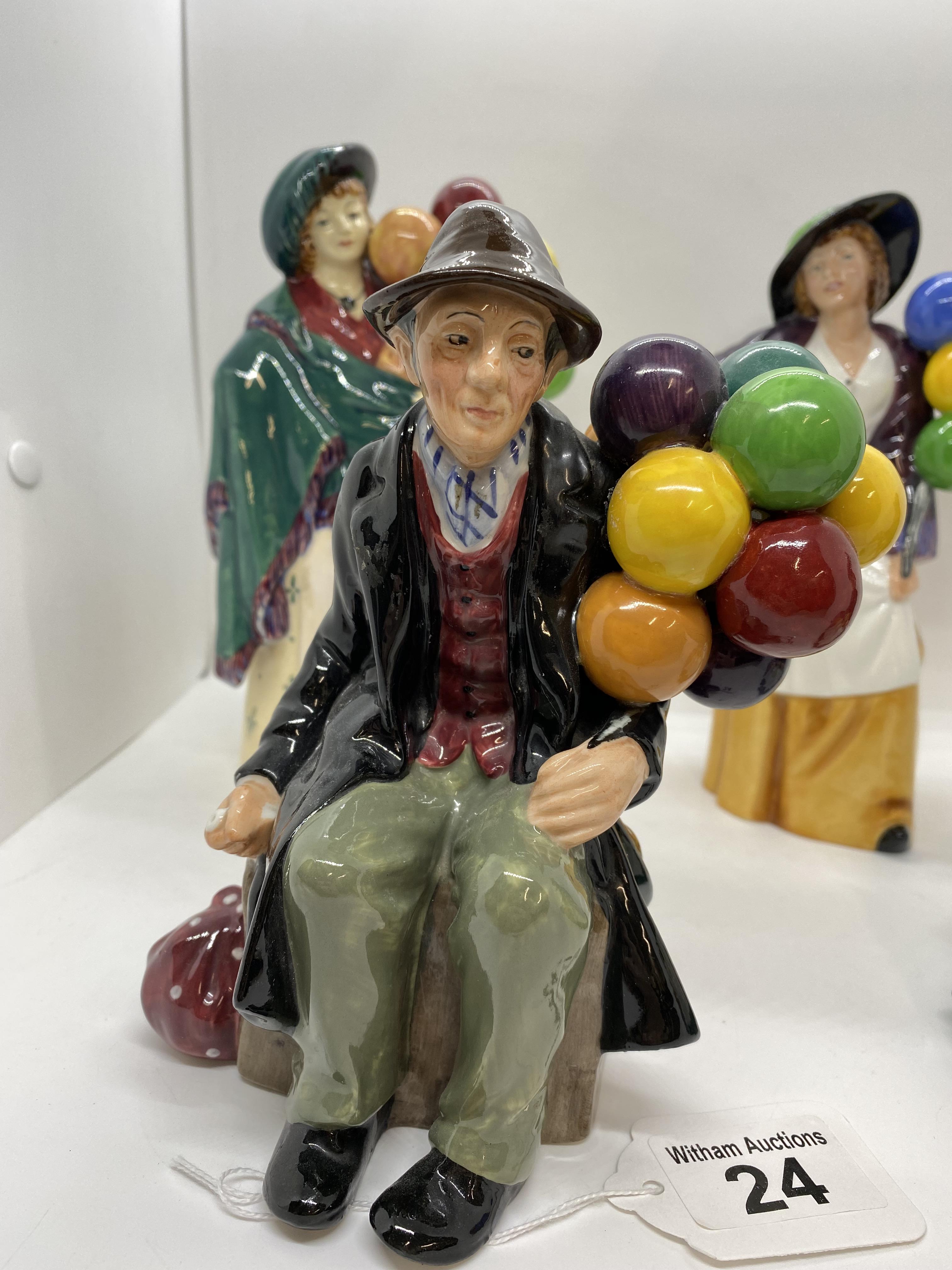 Royal Doulton figures of Balloon sellers/silk & ribbon figures - model nos. H.N 583, 1954, 2935, - Image 2 of 4