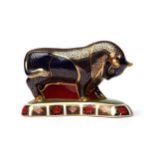 Royal Crown Derby - 'bull' paperweight, (imari pattern) approx. H 13cm x L19cm, with box