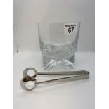 Vintage Finnish ice cube bowl with tongs, believed to be Tapio Wirkkala, H14.5cm xW13cm