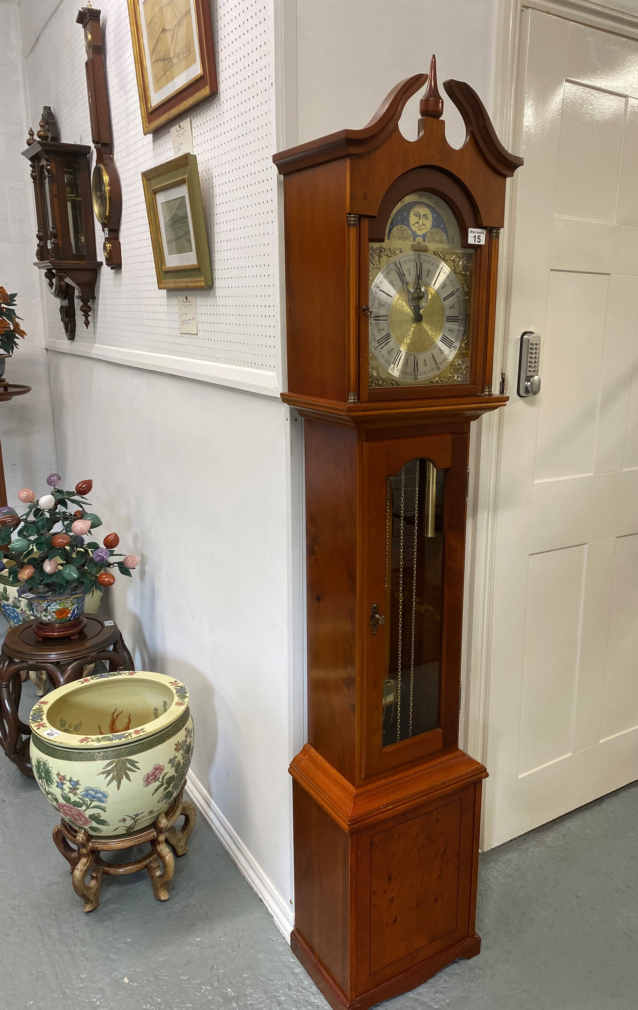 Richard Broad of Bodmin, Cornwall - Grandmother clock with arched brass and silvered dial with