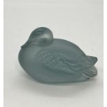 Lalique - blue coloured duck figure in a clear and frosted glass design, unboxed, approx. height 4.