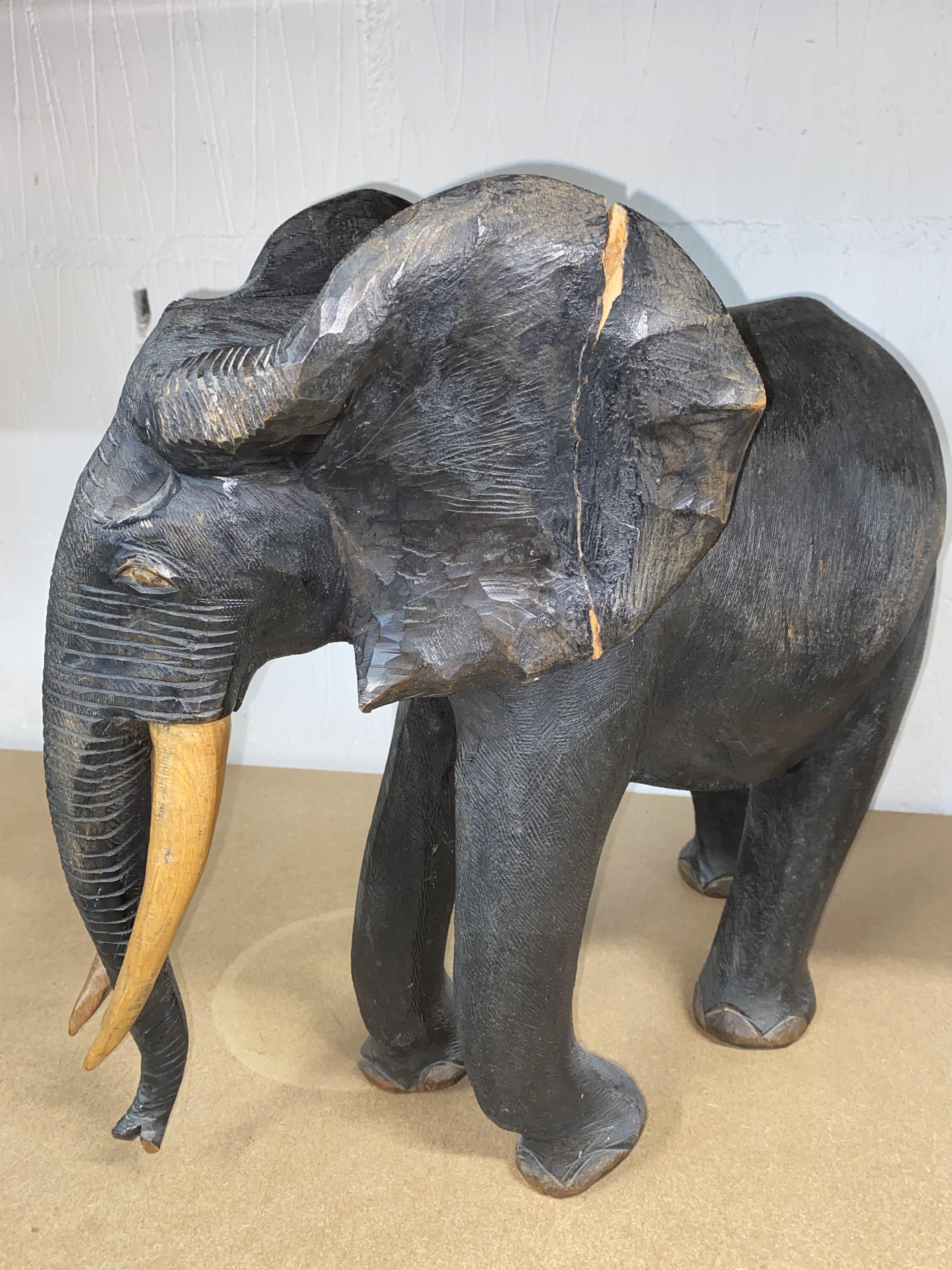 Hand carved hardwood African Elephant in standing stance, approx. H46cm, A/F to ear - Image 3 of 3