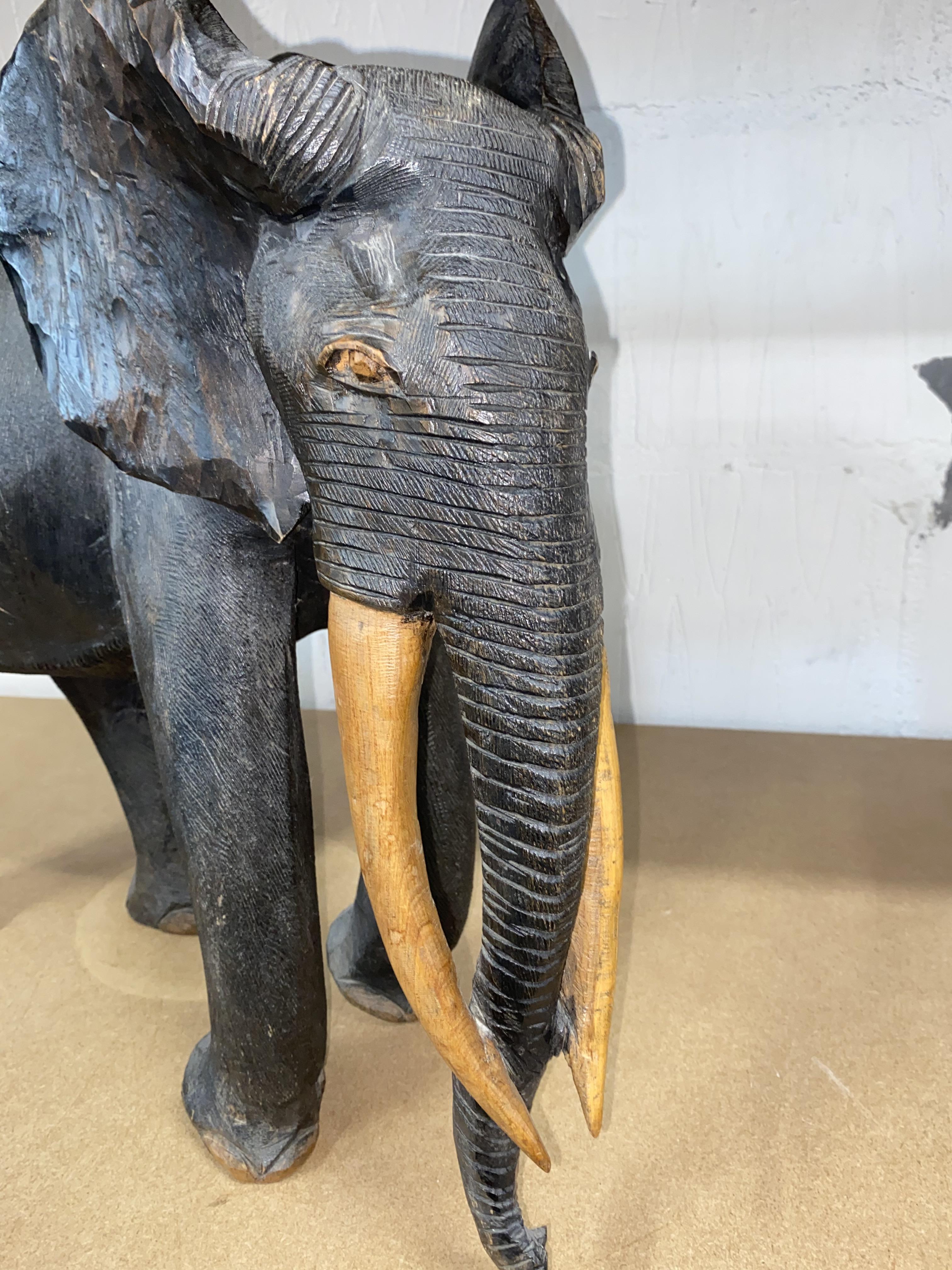 Hand carved hardwood African Elephant in standing stance, approx. H46cm, A/F to ear - Image 2 of 3