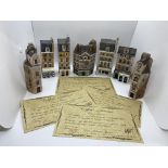 Seven pieces of hand made Gault architectural themed miniature ceramics; London House collection (