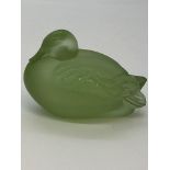 Lalique - green coloured duck figure in a clear and frosted glass design, unboxed, approx. height