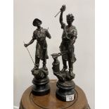Two spelter figures depicting blacksmiths at work, max H45cm
