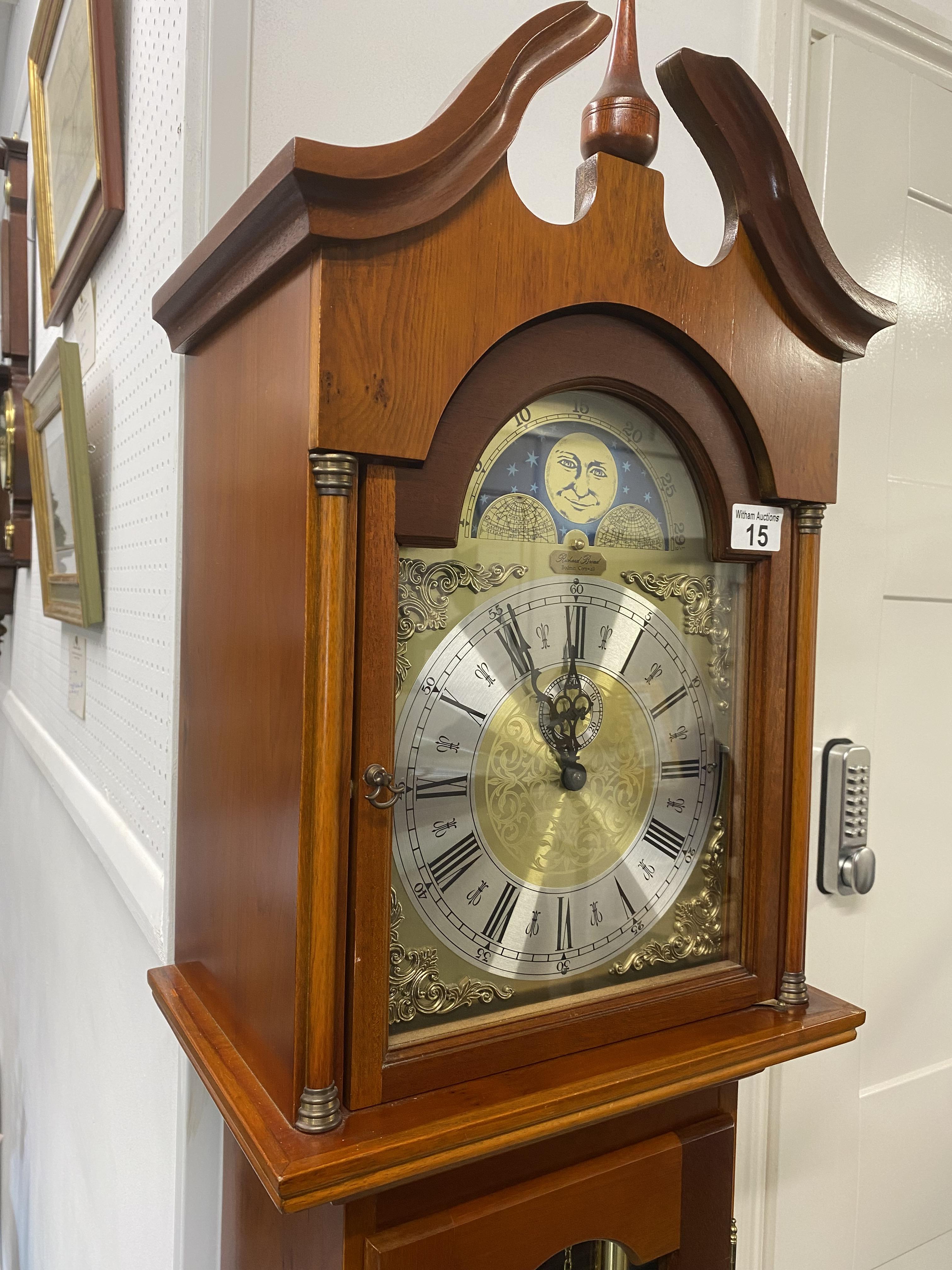Richard Broad of Bodmin, Cornwall - Grandmother clock with arched brass and silvered dial with - Image 2 of 2
