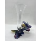 Daum glass stem fluted vase with butterfly (soliflor papillon 01495) design to stem, with original