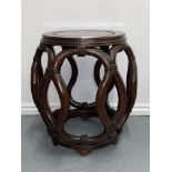 Chinese rosewood drum stool on interlocking design, approx. height 17.5 inches