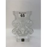 Swedish lead crystal sculptural vase by Royal Krona, retains label and etched signature Hellsten and
