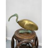 Wooden and bronzed style figure of Ibis bird, possibly Egyptian, hand painted in golden gild