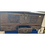 Middle Eastern ornate coffer/trunk with candle box to interior and three storage drawers, metal