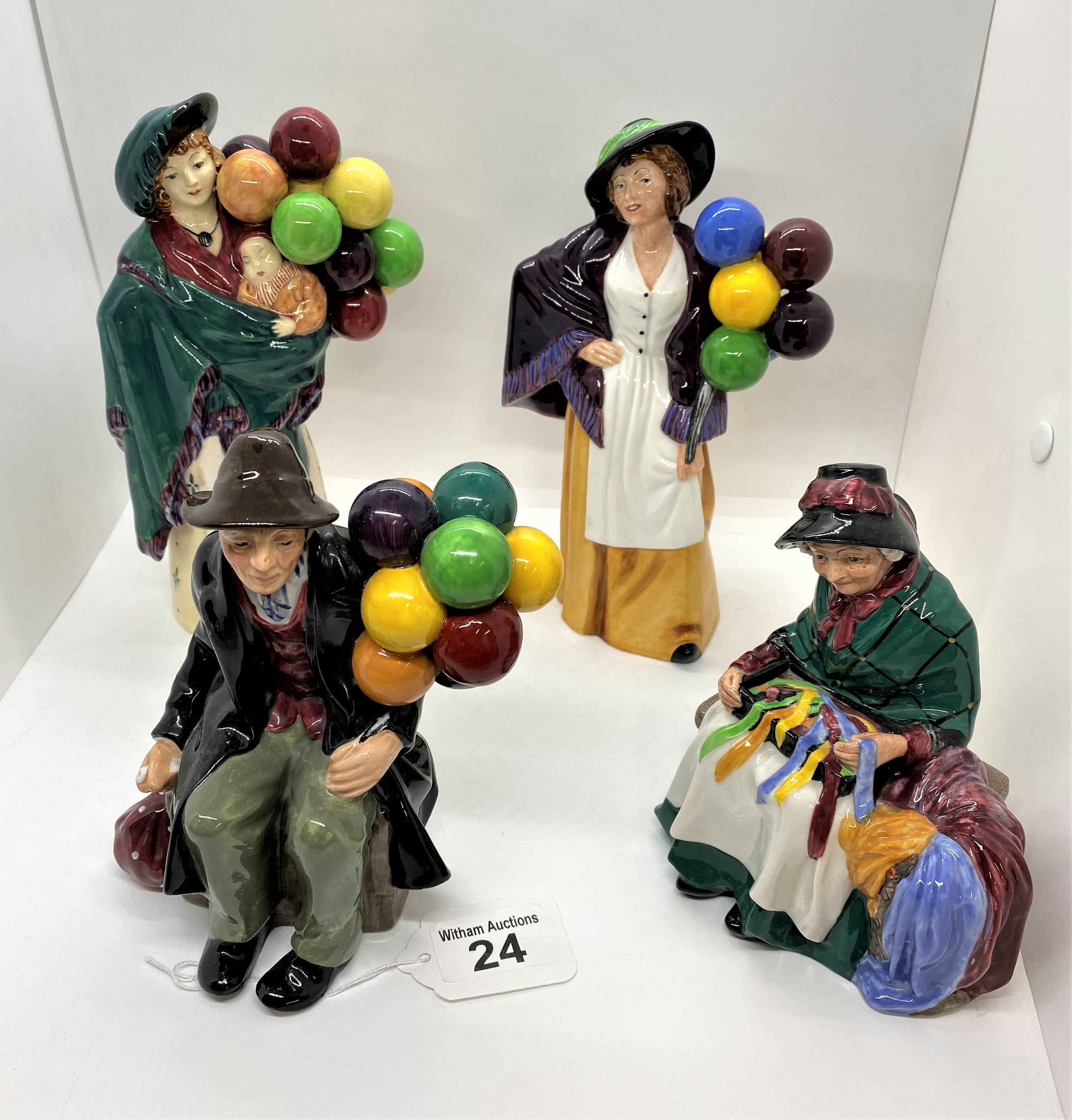 Royal Doulton figures of Balloon sellers/silk & ribbon figures - model nos. H.N 583, 1954, 2935,