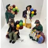 Royal Doulton figures of Balloon sellers/silk & ribbon figures - model nos. H.N 583, 1954, 2935,