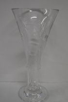 A Waterford crystal Geo pattern fluted trumpet vase, etched John Rocha Waterford to base, approx