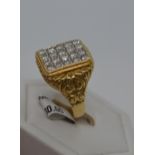 Gentleman’s 18ct yellow gold pave set diamond ring, approx 1.60ct, scroll detailing to shoulder,
