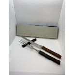 Georg Jensen boxed carving set with wooden handle, stainless steel marked George Jensen