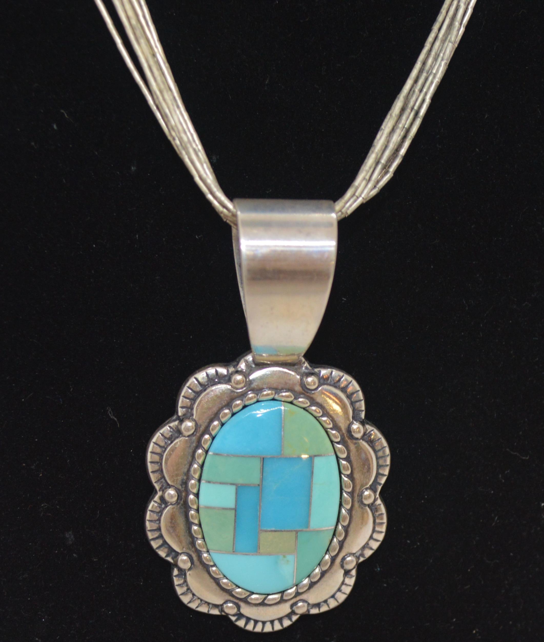 Silver and turquoise necklace by Southwestern Jewellery American designer Carolyn Pollack, c.1980, - Image 3 of 5