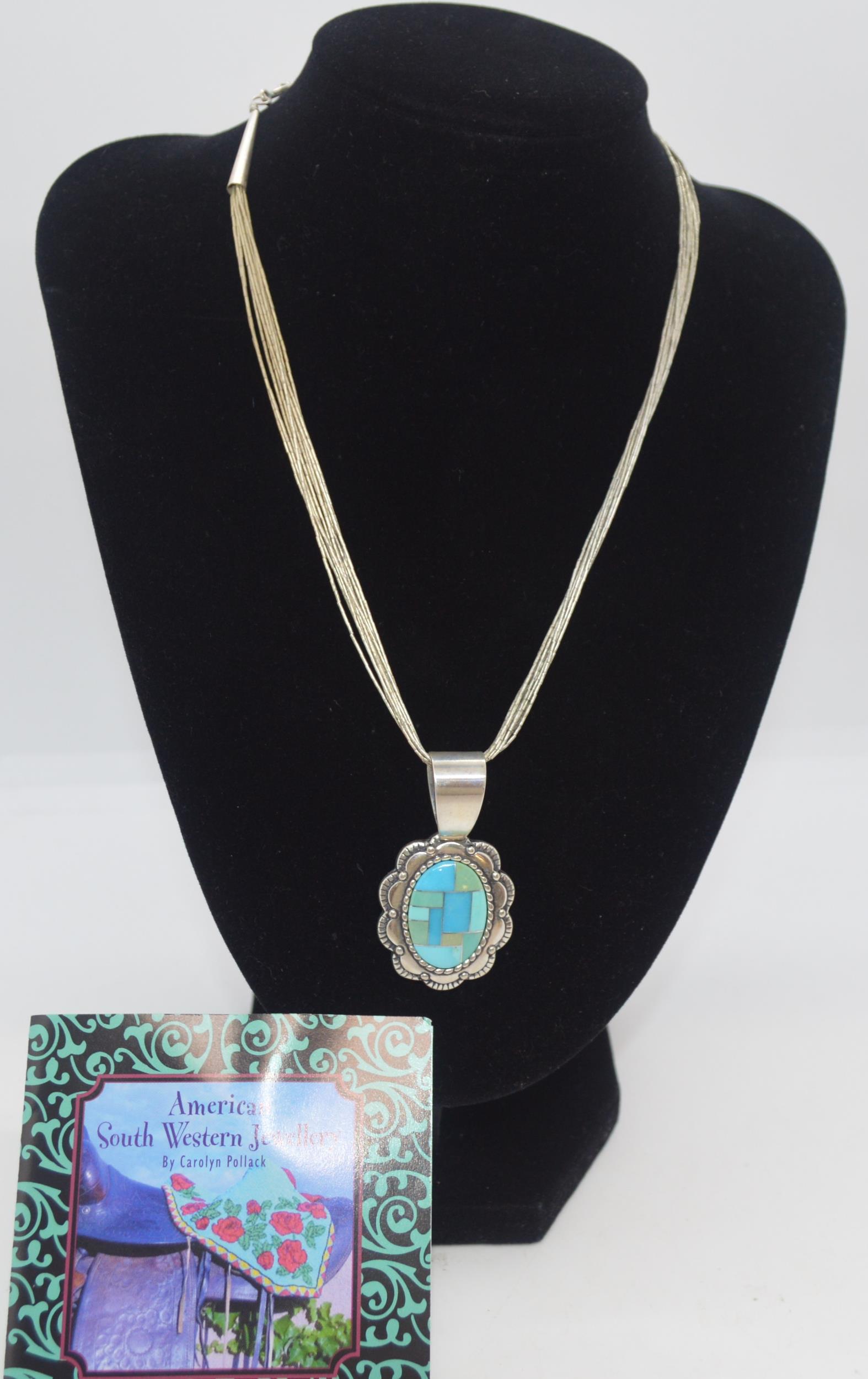 Silver and turquoise necklace by Southwestern Jewellery American designer Carolyn Pollack, c.1980,