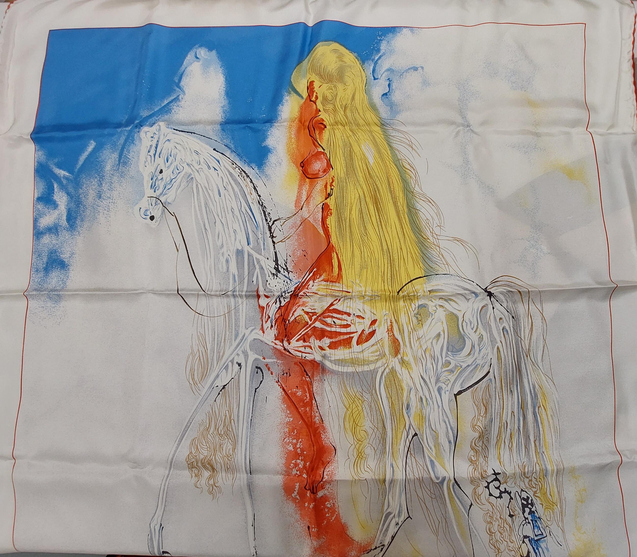 Rare limited edition SALVADOR DALI 'Lady Godiva', on silk, signed in the plate, 86cm x 78cm. in