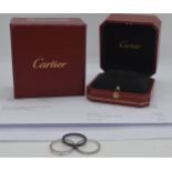 Cartier 18ct white gold diamond and ceramic set of trilogy rings (3 individual rings) decorated with