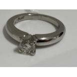 Platinum and diamond solitaire ring, approx 0.50ct, approx gross weight 7g, Size h/i . Stamped PLAT.