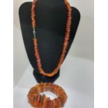 Large amber cognac bracelet and necklace