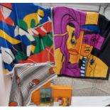 A selection of vintage scarves including a silk scarf featuring colourful polo scene, possibly