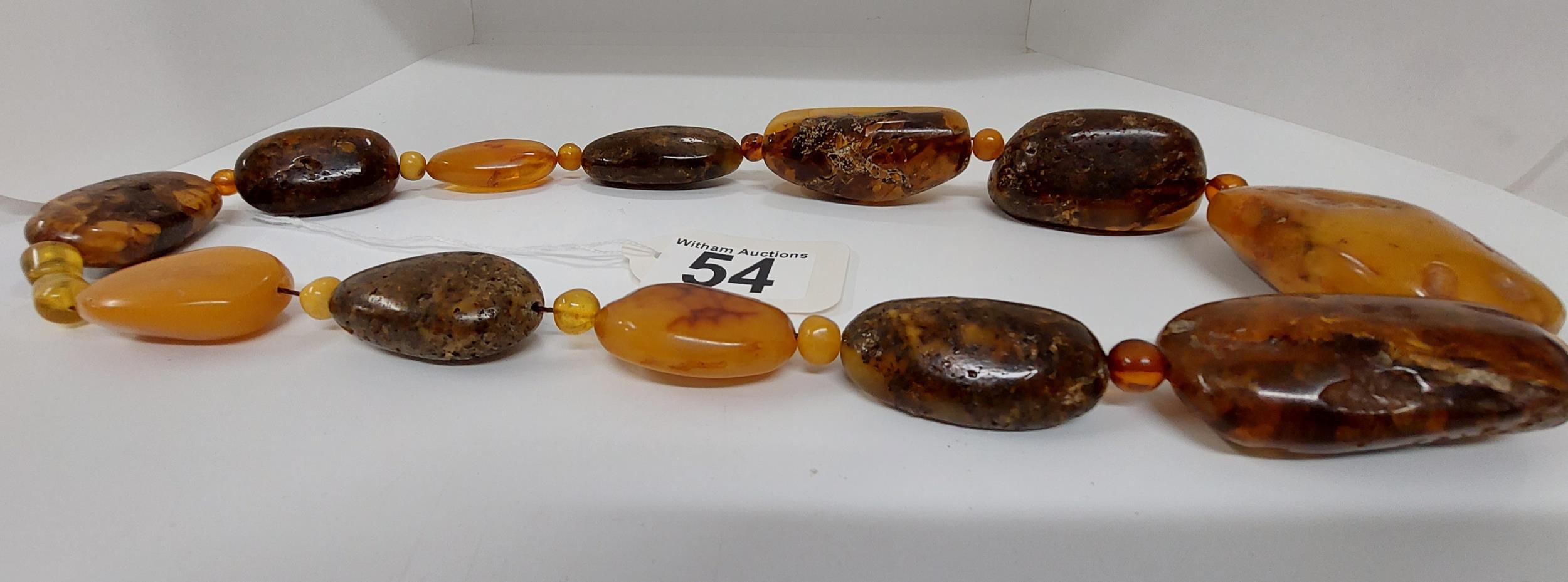 Rare Baltic/cognac amber necklace, approx size of largest piece 6cm