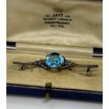 Vintage silver and blue stone (possibly topaz) brooch, sterling silver, in presentation box