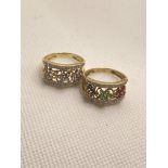 Two 9ct yellow gold rings of similar design with semi precious stones, hallmarked Birmingham 9ct