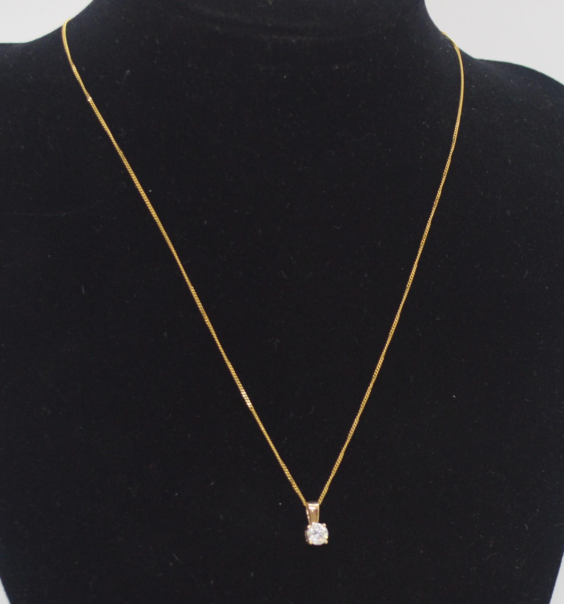 Yellow gold necklace with 0.33ct diamond solitaire pendant marked as 9ct gold - Image 2 of 2