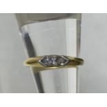 18ct yellow gold elongated design diamond ring, unusual setting. Approx size J, approx gross