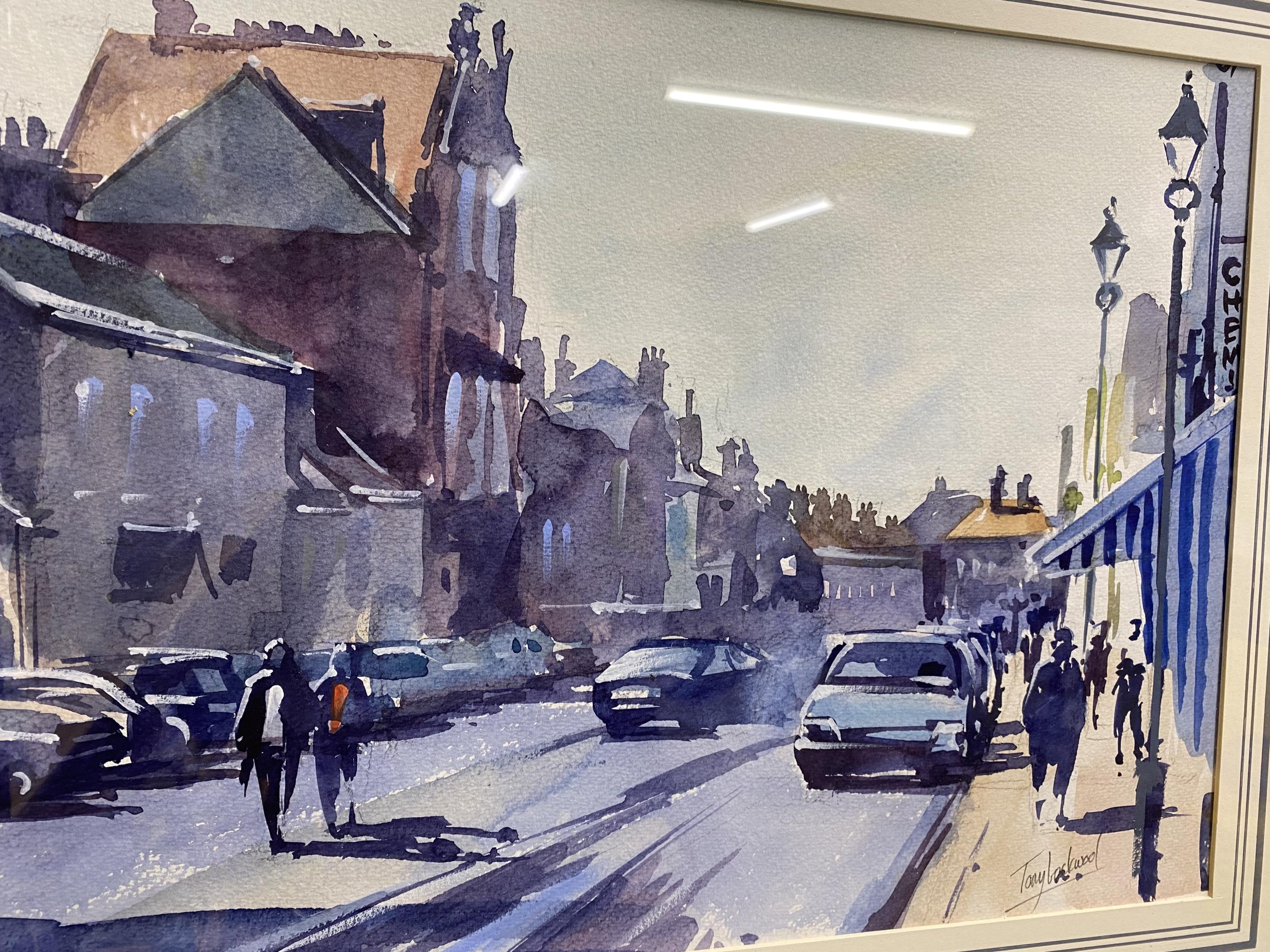original watercolour of Aldeburgh High Street, signed bottom right corner by artist Tony Lockwood - Image 3 of 4