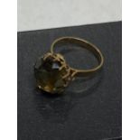 9ct gold yellow gemstone (poss citrine) ring set in raised claw setting, approx size L, hallmarked