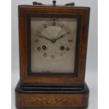 Henry Mark of Paris mantle clock in a rectangular design with roman numerals on silver face,
