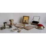 An assortment of Edwardian silver items to include a cigarette case, compact capstan (no insert),