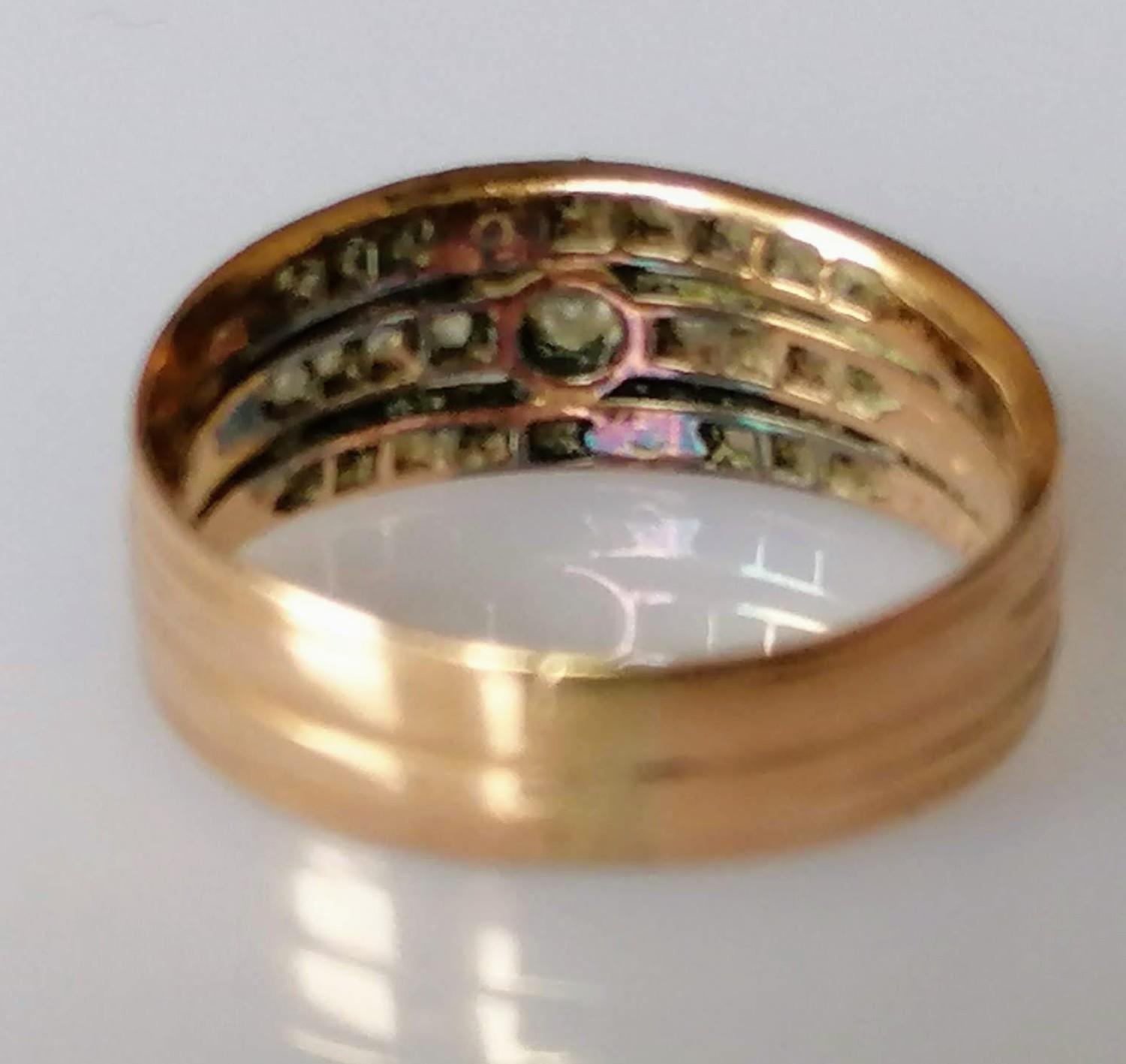 An Art Deco diamond and gold ring with triple-split shank, pave-setting with old-cut and central - Image 2 of 2