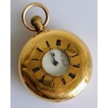 An 18ct gold cased half hunter pocket watch, stem wind, outer and inner Roman numerals, subsidiary