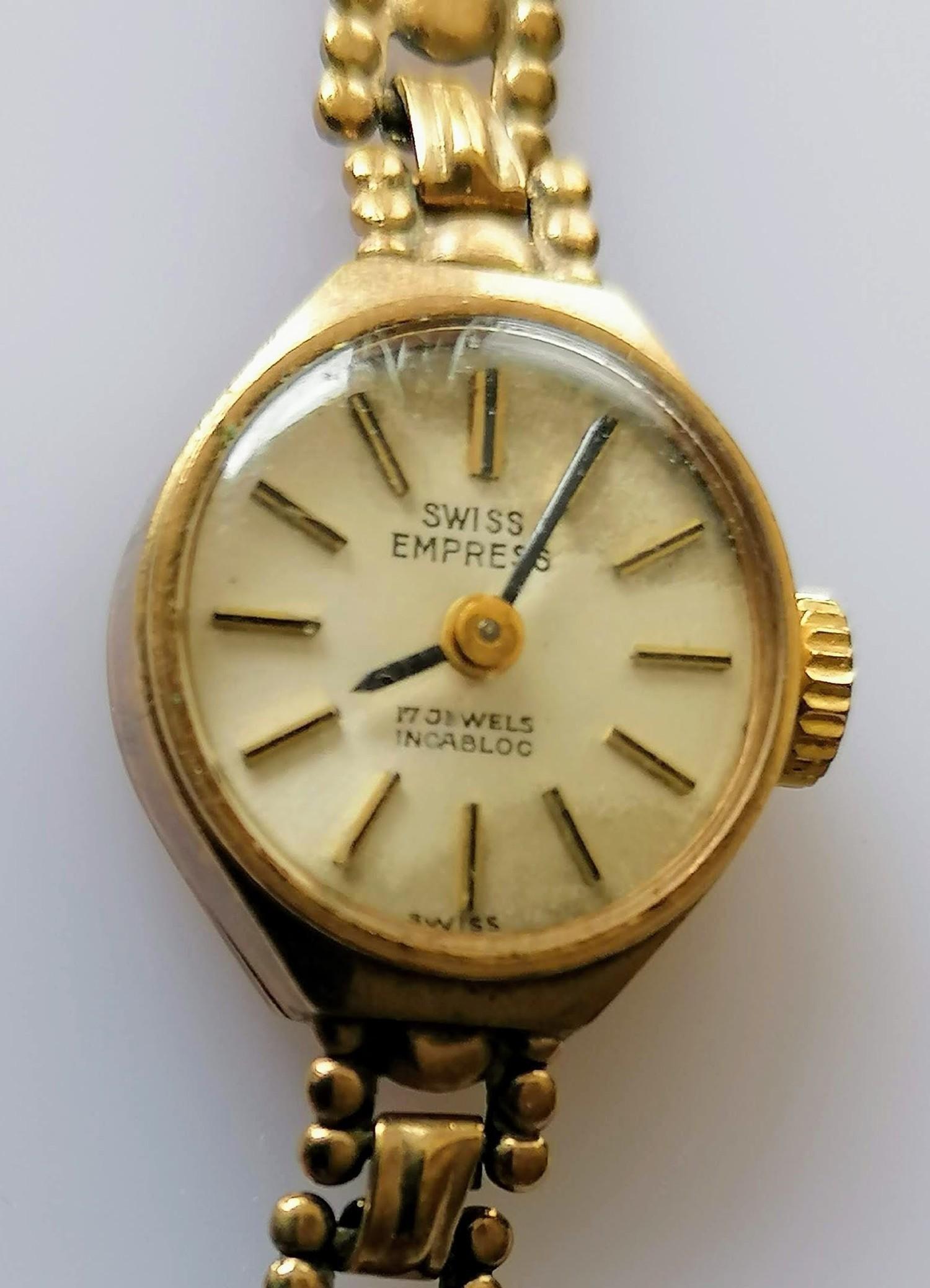 A ladies Swiss Empress 9ct gold bracelet dress watch, hallmarked, net weight without mechanism 7.36g