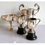 An Edwardian silver two-handled trophy cup on a stepped base by Mappin & Webb, London, 1905, 14 h