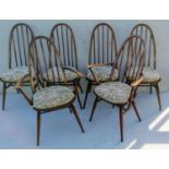 A set of six (4+2) Ercol blue label elm and beech spindle-back Quaker Windsor dining chairs,