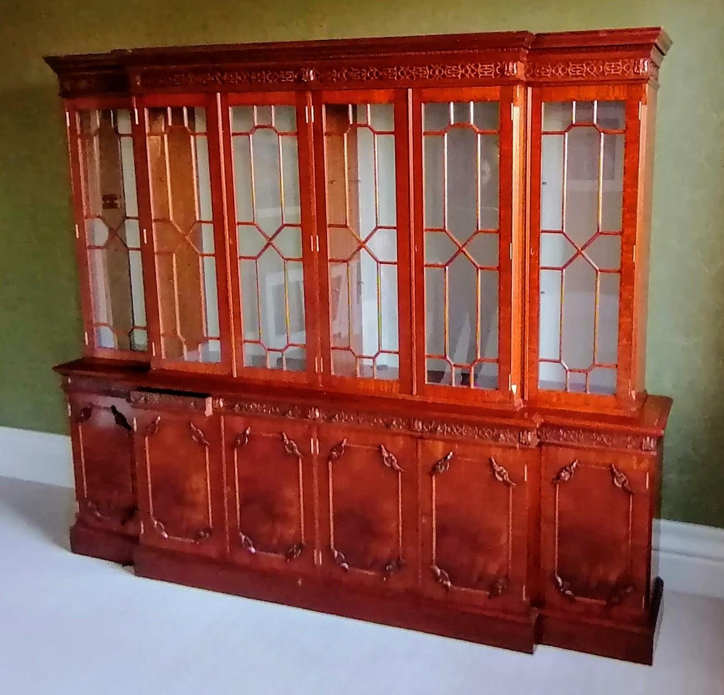 A Chippendale-style breakfront mahogany six-door bookcase with astragal front, blind carving to - Image 2 of 7