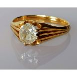 A mid-20th century gypsy ring with an old-cut diamond, approximately 0.75 carat, unmarked