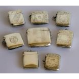 A selection of eight late Victorian/Edwardian silver vesta cases, various makers/dates to include