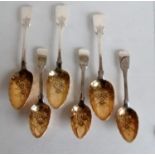 Three George IV silver fruit or berry table spoons, 23 cm and three smaller, each 18.5 cm by T Cox