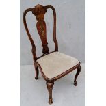 A period Queen Anne walnut chair with shaped and painted splat and legs, 102 cm H