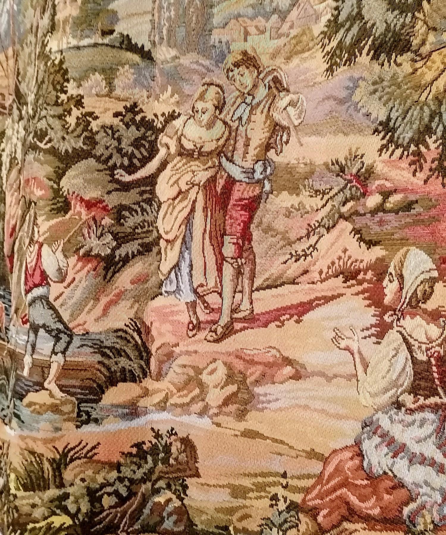 An Aubusson pastoral tapestry, probably mid-20th century, woven and silk-lined depicting an Arcadian - Image 2 of 5