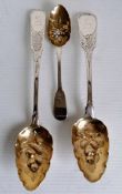 An Irish George II silver berry or fruit table spoon, maker's mark rubbed, Dublin 1757, 23.5 cm,